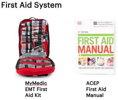 MyMedic EMT First Aid Kit and ACEP First Aid Manual on a white background