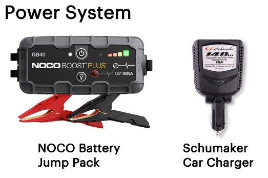 NOCO battery jump pack and Schumaker car charger on a white background