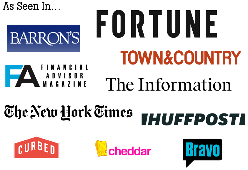 Logos of various publications and media outlets on a white background