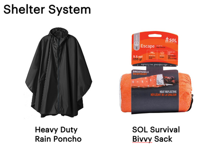 Heavy Duty Rain Poncho and SOL Survival Bivvy Sack on a white background